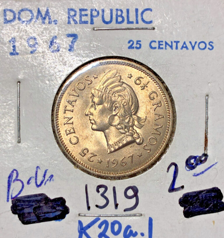 Read more about the article 1967 Dominican Republic 25 Centavos KM# 20a.1  uncirc. Coin #1319. Free shipping