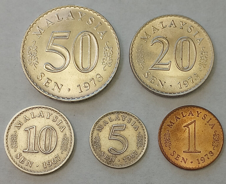 Read more about the article 1968 1977 Malaysia 50 20 10 5 1 Sen Coin Set of 5 Coins