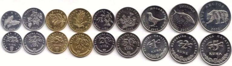 Read more about the article Croatia  UNC  9 PCS COIN SET  1 2 5 10 20 50 Lipa 1 2 5 Kuna 2022