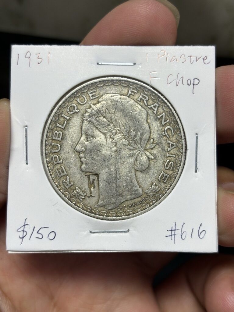 Read more about the article 1931 FRENCH INDO CHINA 1 PIASTRE SILVER COIN F CHOPMARKED
