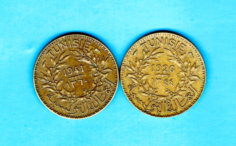 Read more about the article TUNISIA -BEAUTIFUL HISTORIC 1 FRANC COINS: 1345(a) (1926) and  1360(a) (1941)