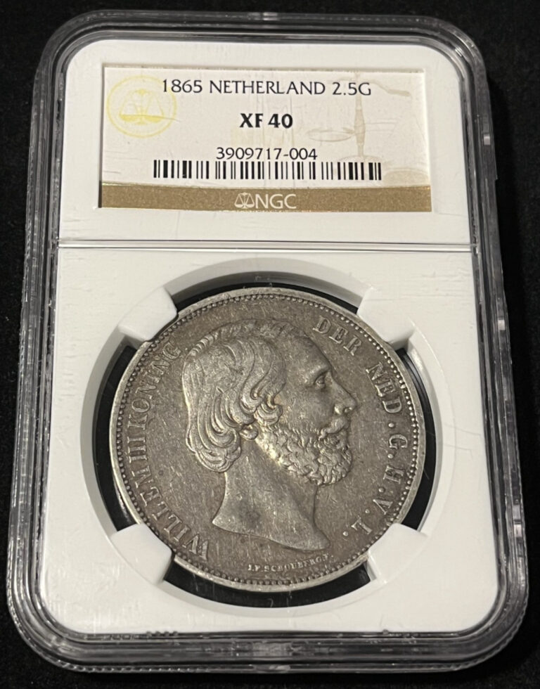 Read more about the article 1865 Netherlands 2 1/2 Gulden XF-40