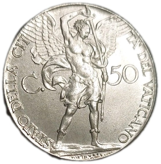 Read more about the article 1941 Vatican City 50 Centesimi Old UNC Coin WWII Era KM 25a