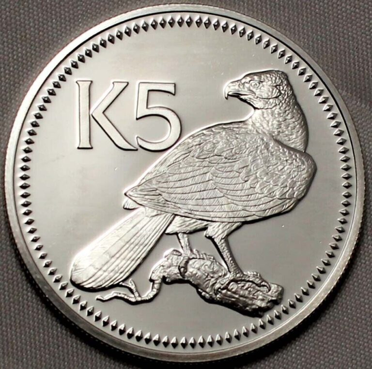 Read more about the article 1975 PAPUA NEW GUINEA – 5 KINA – NEW GUINEA EAGLE – 1 /2 Oz PROOF SILVER CROWN