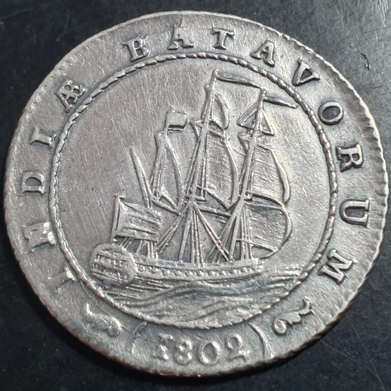 Read more about the article Netherlands East Indies Batavorum 1 Gulden Ship 1802 VF Cleaned