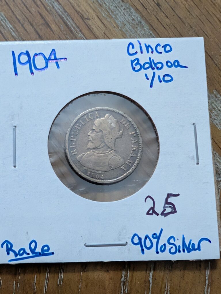 Read more about the article 1904 Republica De Panama .900 Silver Coin 5 Cinco Centesimos De Balboa High Grad
