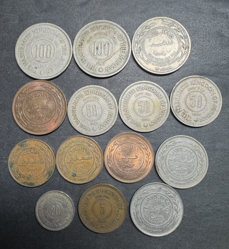 Read more about the article Jordan Coin Instant Collection Lot Of 14 Coins 5 20 50 100 Fils World Foreign