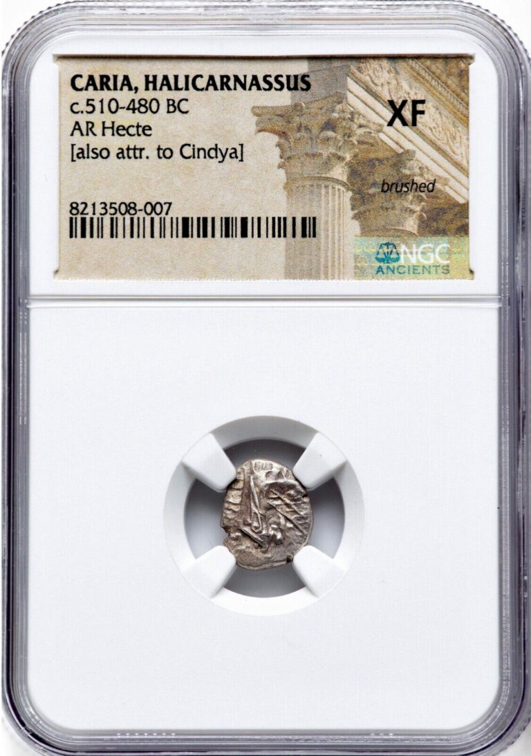 Read more about the article Ancient Greek Silver Coin 510-480 BC CARIA Halicarnassus Ketos Hecte NGC XF