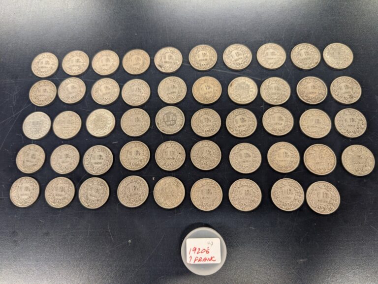 Read more about the article SWITZERLAND  1  Franc; Lot of  49  Silver Coins all from 1920’s