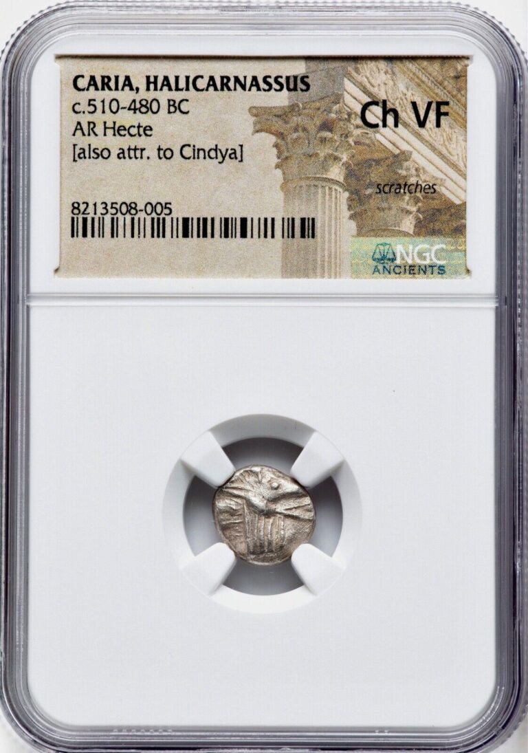 Read more about the article Ancient Greek Silver Coin 510-480 BC CARIA Halicarnassus Ketos Hecte NGC Ch VF