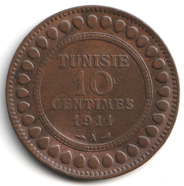 Read more about the article 1911 1329AH French Tunisia 10 Centimes Low Mintage Large Copper Free Shipping