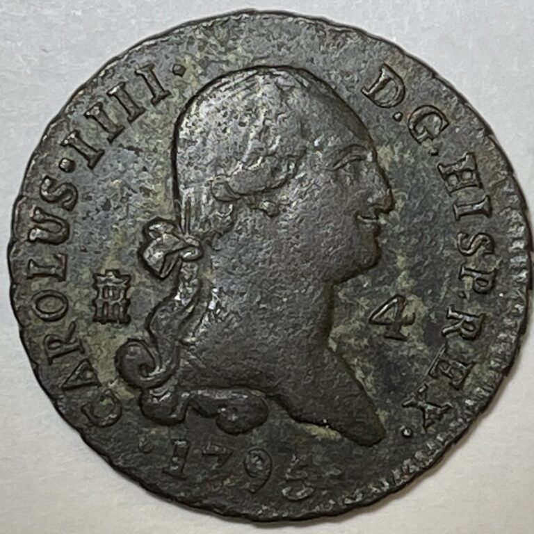 Read more about the article 1795 Spain 4 Maravedis Copper Coin  Charles IV  KM#427 FREE U.S. SHIPPING