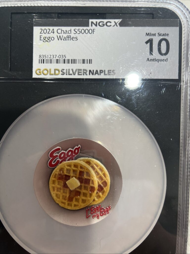 Read more about the article 2024 Chad S5000F Eggo Waffles MS70 Antiqued NGC Silver 1 Oz .999 Fine – 🧇