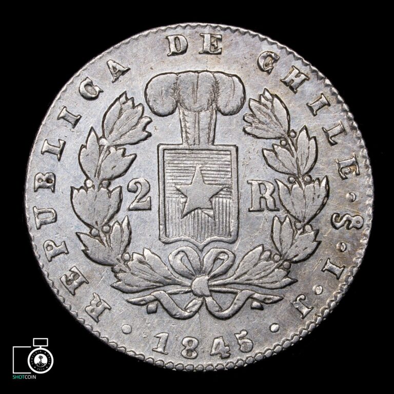 Read more about the article Chile  Santiago mint  2 Reales 1845 IJ  Silver coin