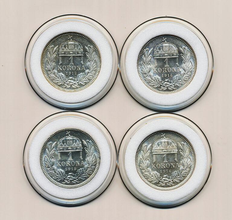 Read more about the article 1912-1914-1915-1916  HUNGARY 1 Korona – Francis Joseph I. 4 Pieces.