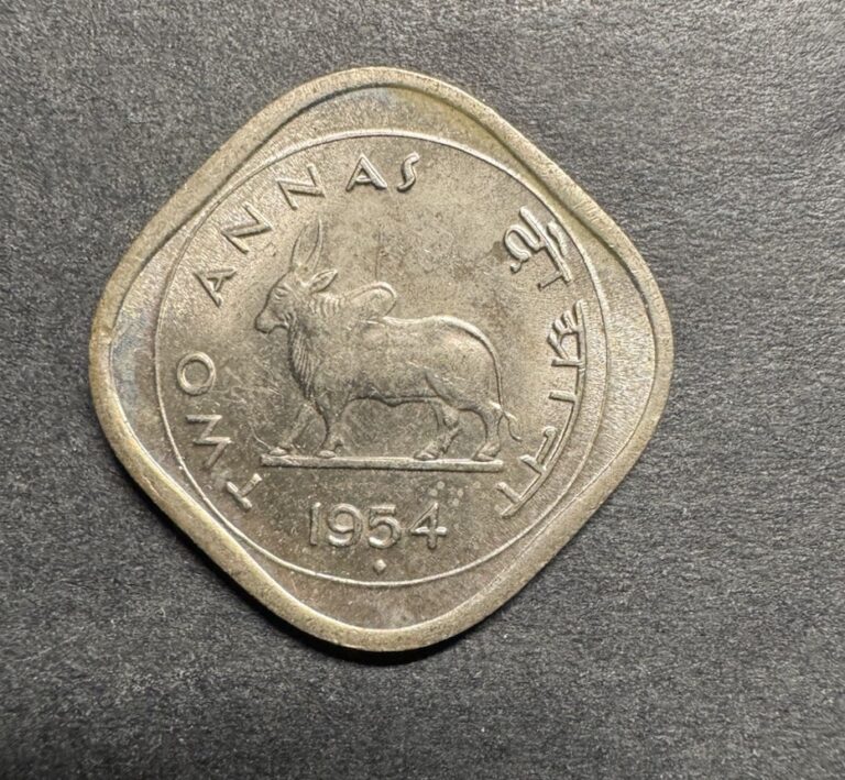 Read more about the article 1954 B  INDIA 2 Annas HIGH GRADE Copper Nickel Coin KM#4.2 Uncommon Luster World