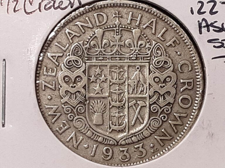 Read more about the article 1933 New Zealand Silver Half Crown VG/Fine
