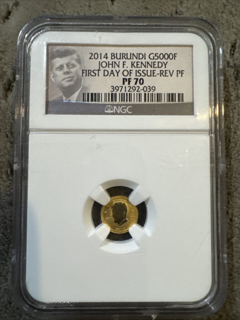 Read more about the article 2014 Burundi Kennedy First Day Issue Reverse Proof 1/2 Gram Gold NGC PF70 .9999