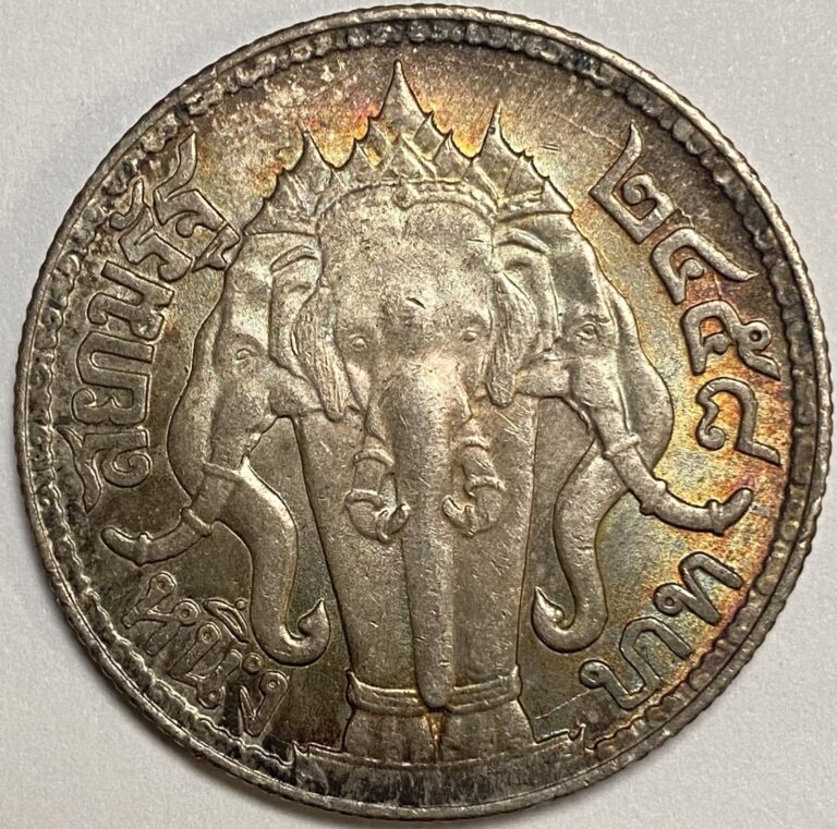 Read more about the article 1913-1918 Thailand .900 Silver Coin 1 Baht Rama VI Beautiful Rainbow Toning