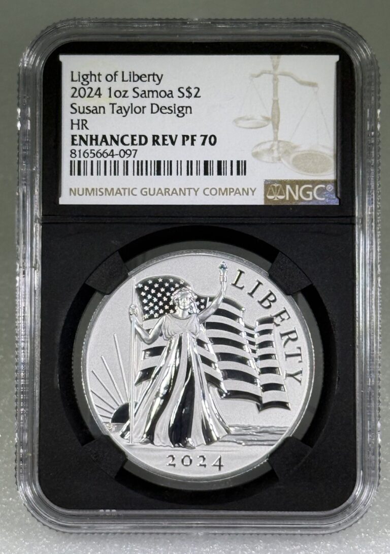 Read more about the article 2024 $2 Samoa 1oz Light Of Liberty Taylor Design HR NGC ENHANCED REVERSE PF70