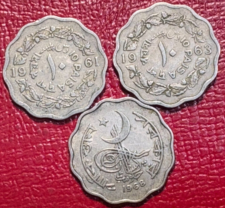 Read more about the article LOT OF 3 VINTAGE 1961/1963/1968 PAKISTAN 10 PIASA COIN-APR304