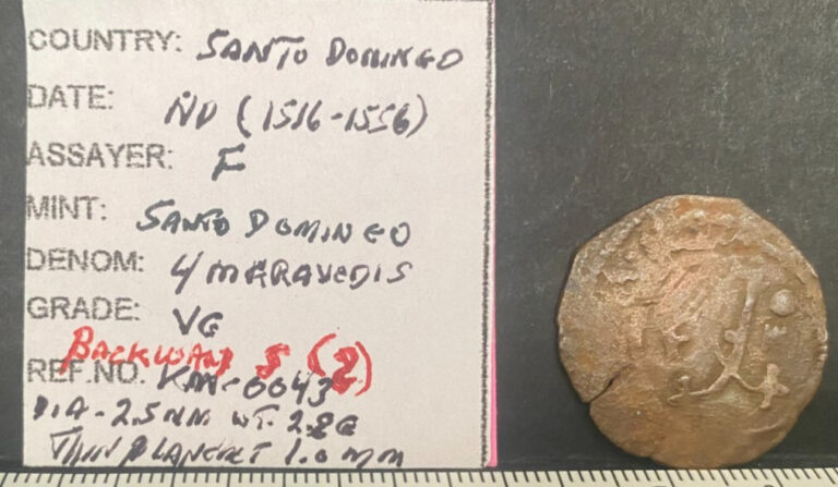 Read more about the article SANTO DOMINGO  ca1516-1556  4 MARAVEDIS  ASSAYER – F