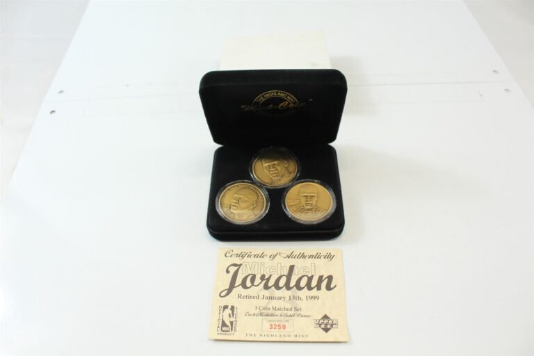 Read more about the article Vintage Michael Jordan Highland Mint Retirement Matched Set of 3 Bronze Coins