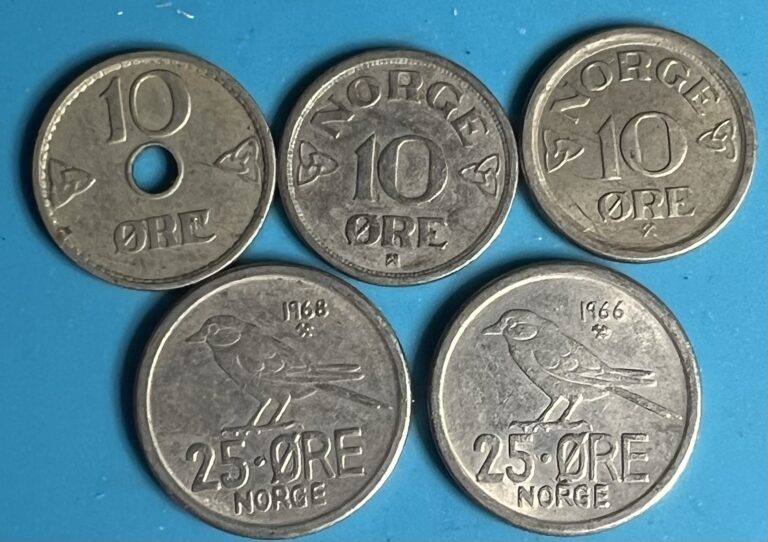 Read more about the article 🇳🇴 Norway 5 Coin Lot (10 ore and 25 ore) **Nice Coins**
