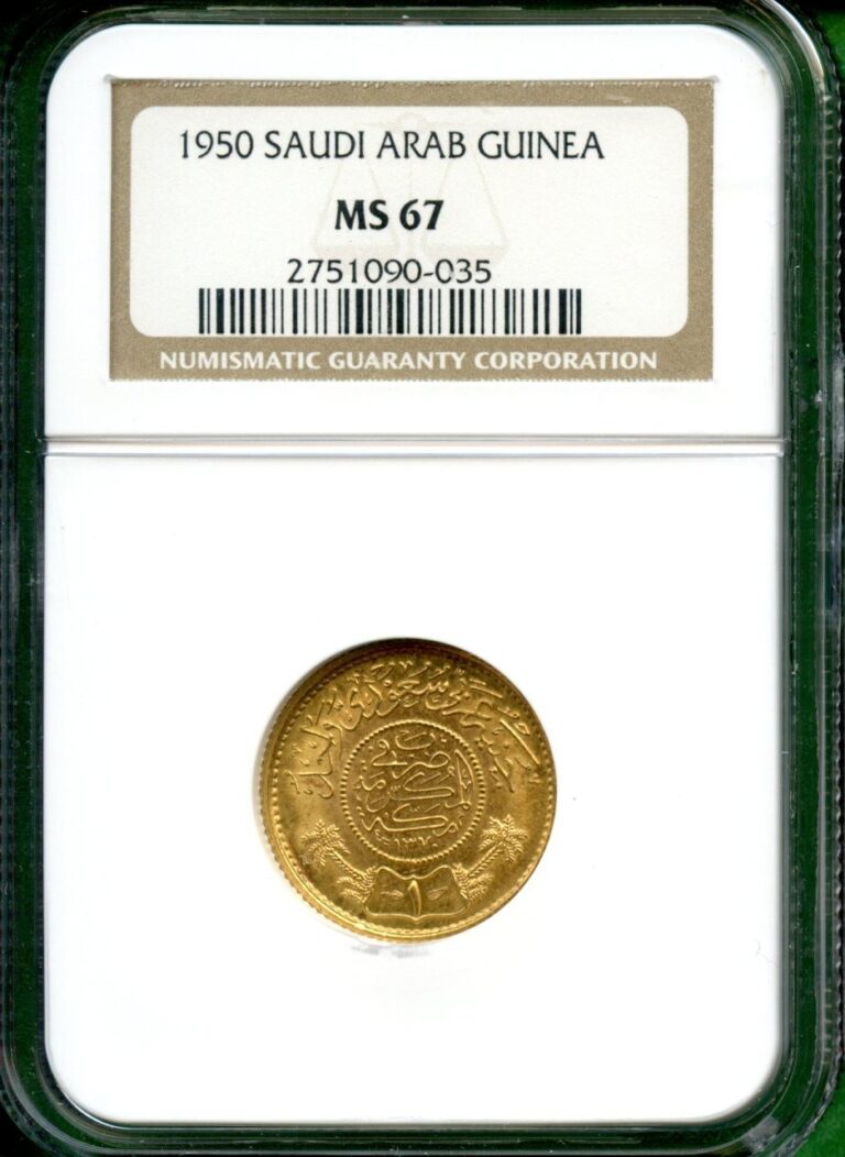 Read more about the article SAUDI ARABIA   GUINE A  1950  NGC MS 67    GOLD  0.2355 OZ