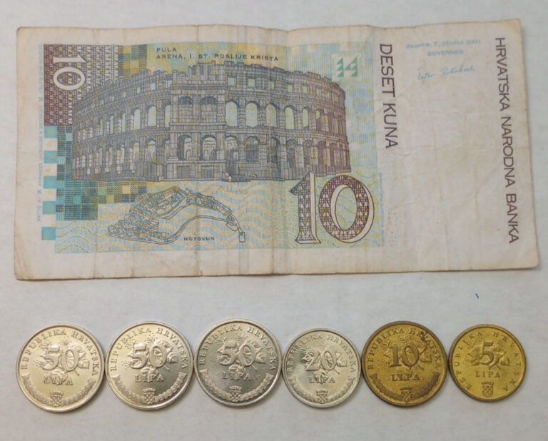 Read more about the article Set of Croatia Currency 10 Kuna + Lot of 6 coins 3 x 50 20 10 5 Lipa Hrvatska