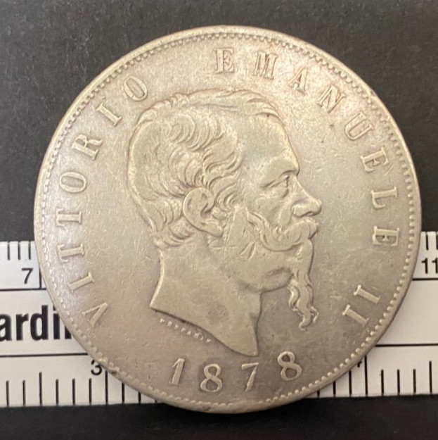 Read more about the article ITALY  1878  R  5L  VITTORIO EMANUELLE  Silver Coin  circulated