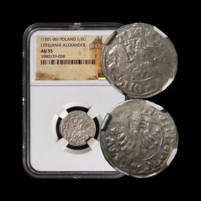 Read more about the article LITHUANIA. c. 1495  1/2 Groschen  Silver – NGC AU55 – Vytis and Eagle