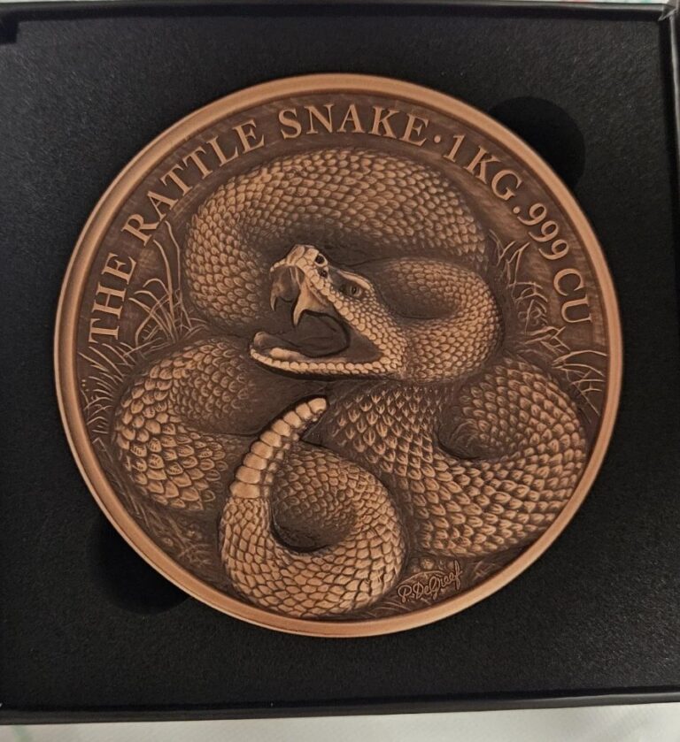 Read more about the article 2025 Benin Lunar Year of the Snake High Relief Copper Kilo 1000 gram Coin Avl