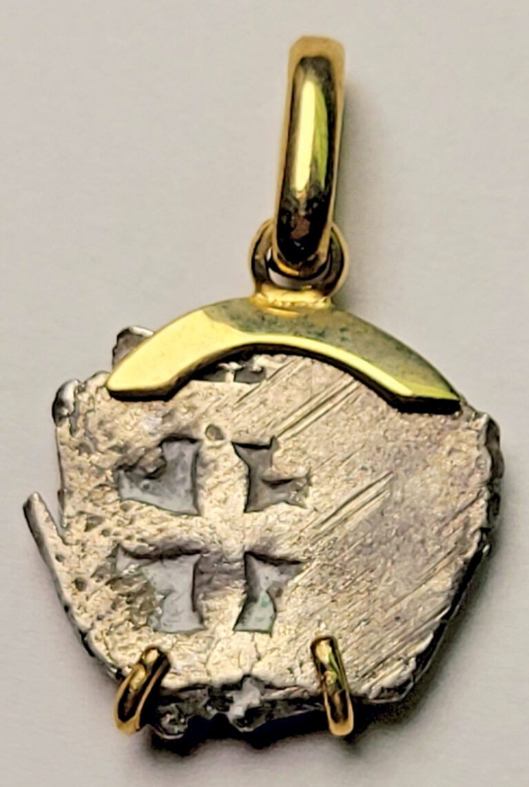 Read more about the article 1600’s Spanish Colonial 1/2 reales Cob Coin Mounted in 14k GOLD