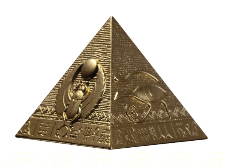 Read more about the article 2025 Djibouti Pyramids of Giza 6 oz Silver Shaped Gilded Proof Like 3 Coin Set
