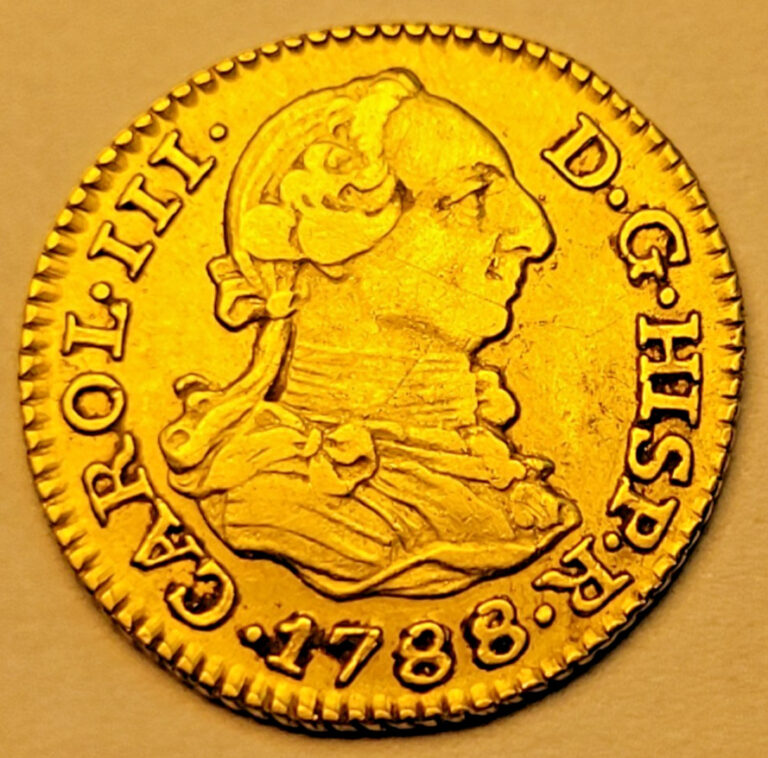 Read more about the article OLD US $1 GOLD COIN – 1788 SPANISH COLONIAL HALF ESCUDO DOUBLOON 22K PURE