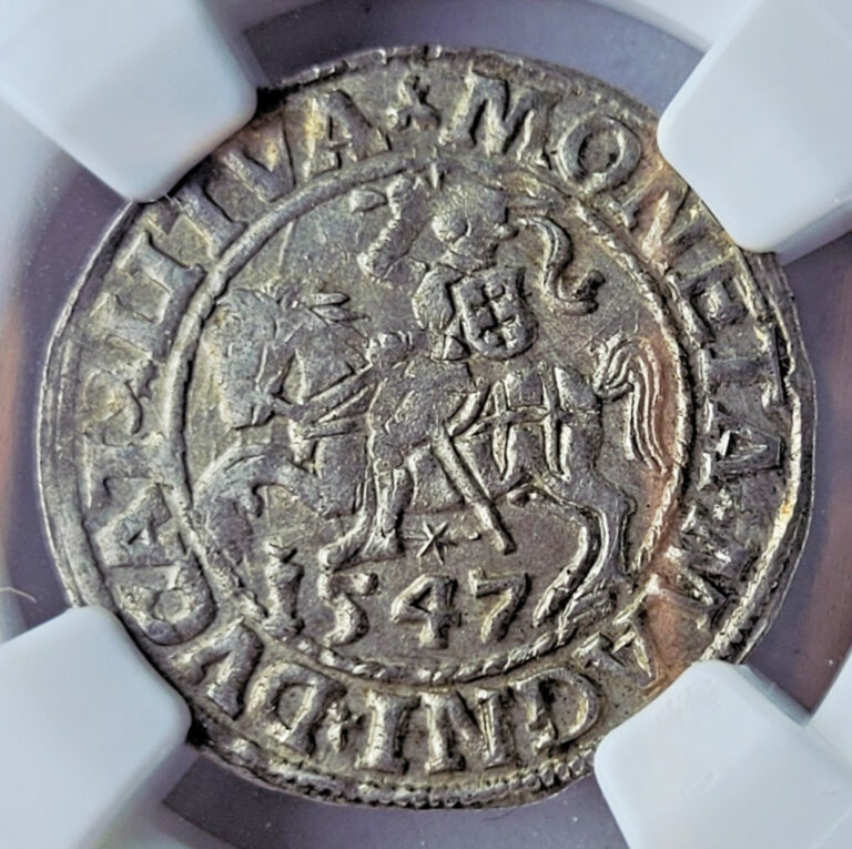 Read more about the article NGC AU 58 LITHUANIA / POLAND 1547 SILVER HALF GROSCHEN RIDER and EAGLE