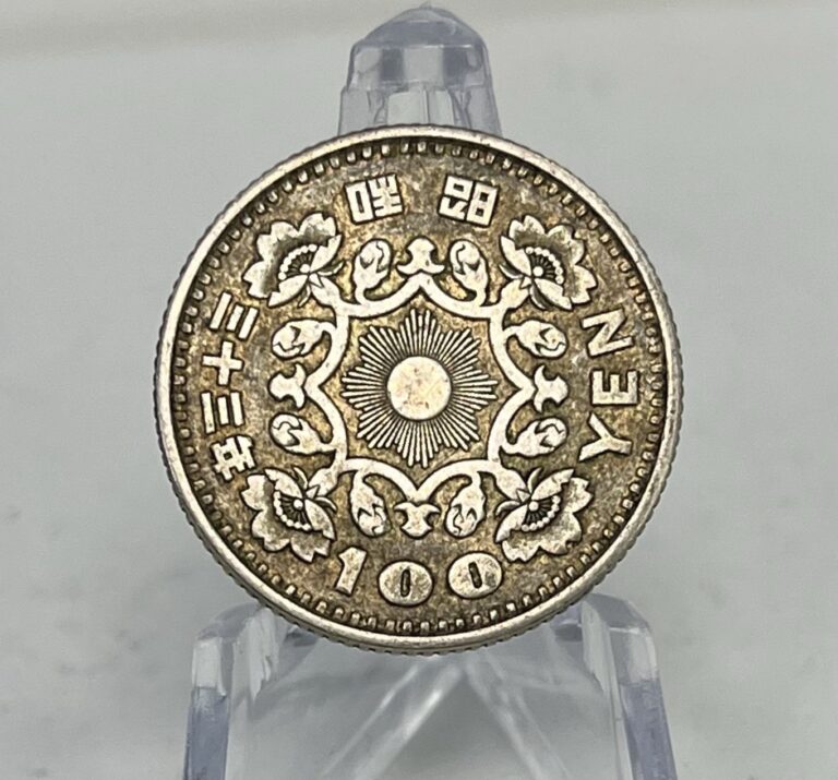Read more about the article 1957 – 1958 Japan 100 Yen – 60% Silver – Pheonix and Radiant Sun Coin – Shōwa era