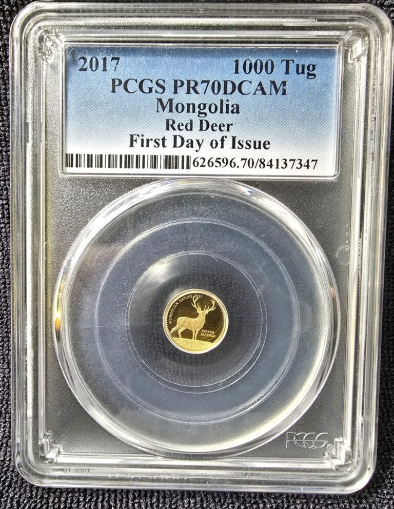 Read more about the article 2016  MONGOLIA PCGS PR70DCAM GOLD 1000 TUG COIN Red Deer