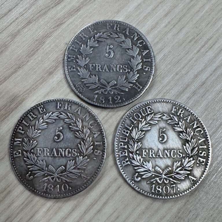 Read more about the article Set 3 Coin’s 5 francs 1807 1810 1812 France Emperor Napoleon