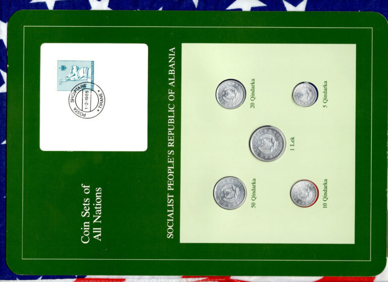 Read more about the article Coin Sets of All Nations Albania w/card UNC 1 lek  50  20  10  5 Qindarka 1969