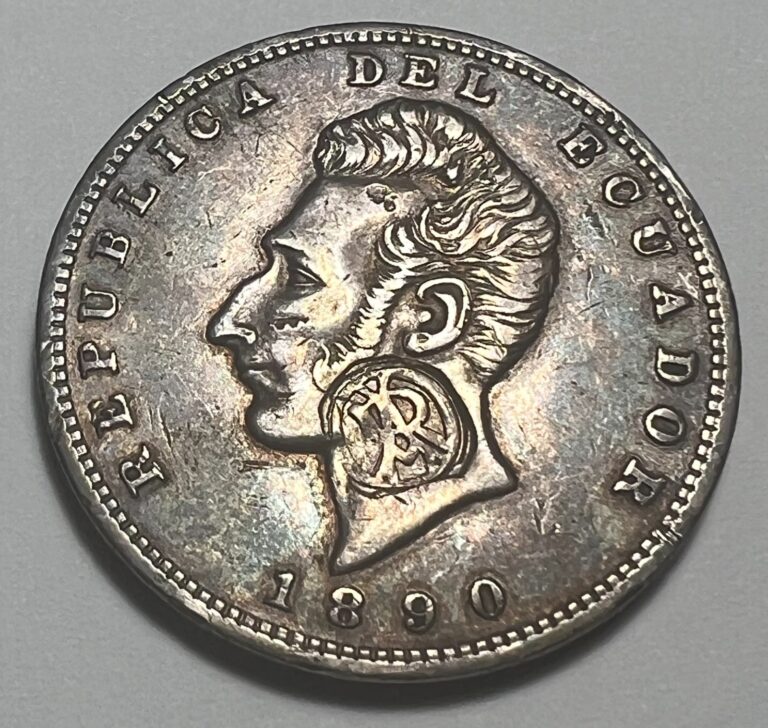 Read more about the article Ecuador (Lima Mint) 1890 Silver Sucre w/ Galapagos RA Countermark (1900) KM-53.3