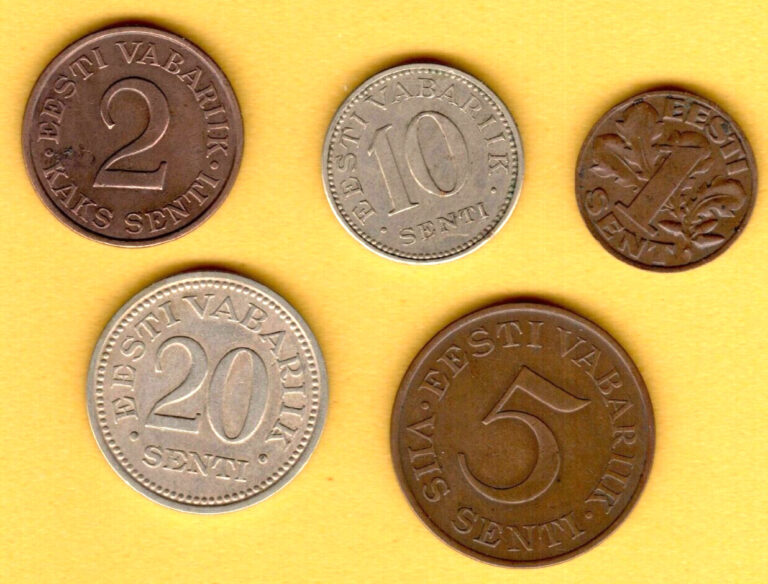Read more about the article Estonia lot of 5 coins 1  2  5  10  20 Senti 1929-35s Baltic State 1912