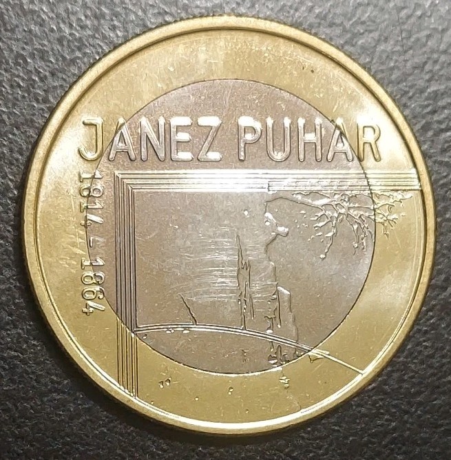 Read more about the article 2014 SLOVENIA 3 € Euro UNC Commemorative Bimetallic Bimetal Coin Janez Puhar 200
