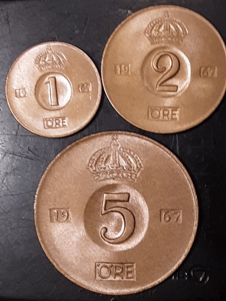 Read more about the article 3pc. Lot Of 1967 Sweden Coins Gem Unc *1  2  and5 Ores* #1