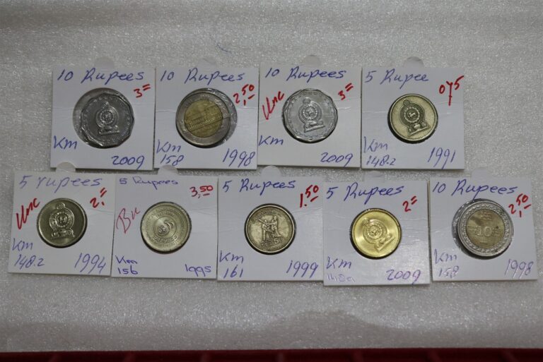Read more about the article SRI LANKA – 5 + 10 RUPEES – 9 COINS LOT B49 #N249