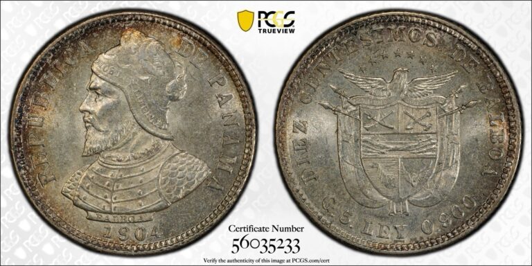 Read more about the article 1904 Panama 10 Centesimos PCGS MS63