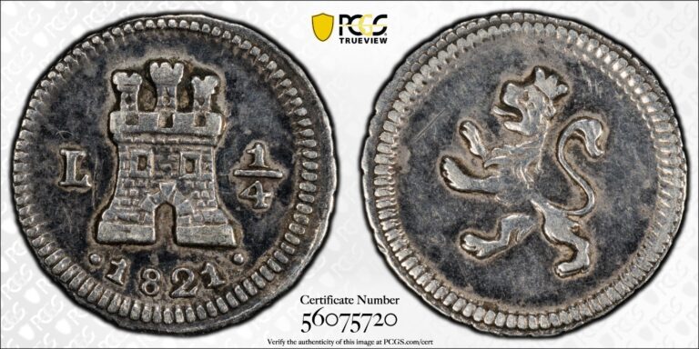 Read more about the article 1821-L PERU 1/4 REAL PCGS XF CALICO-272 EYE APPEALING COIN