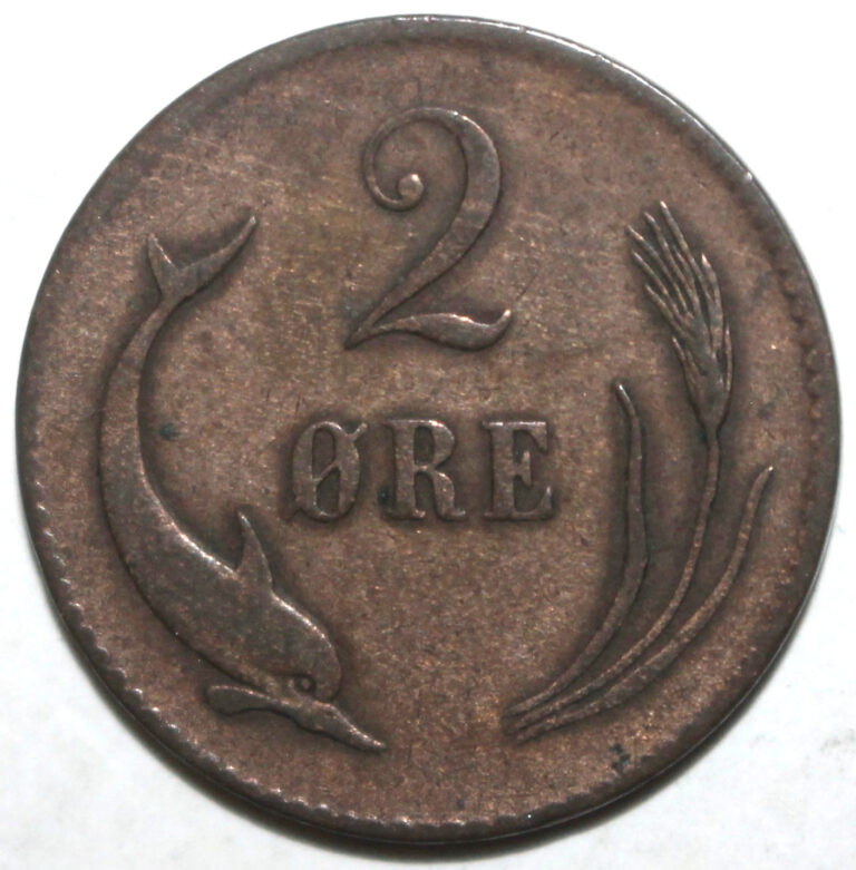 Read more about the article Danish 2 Øre Coin 1875 CS KM# 793 Denmark Porpoise Barley Two Ore