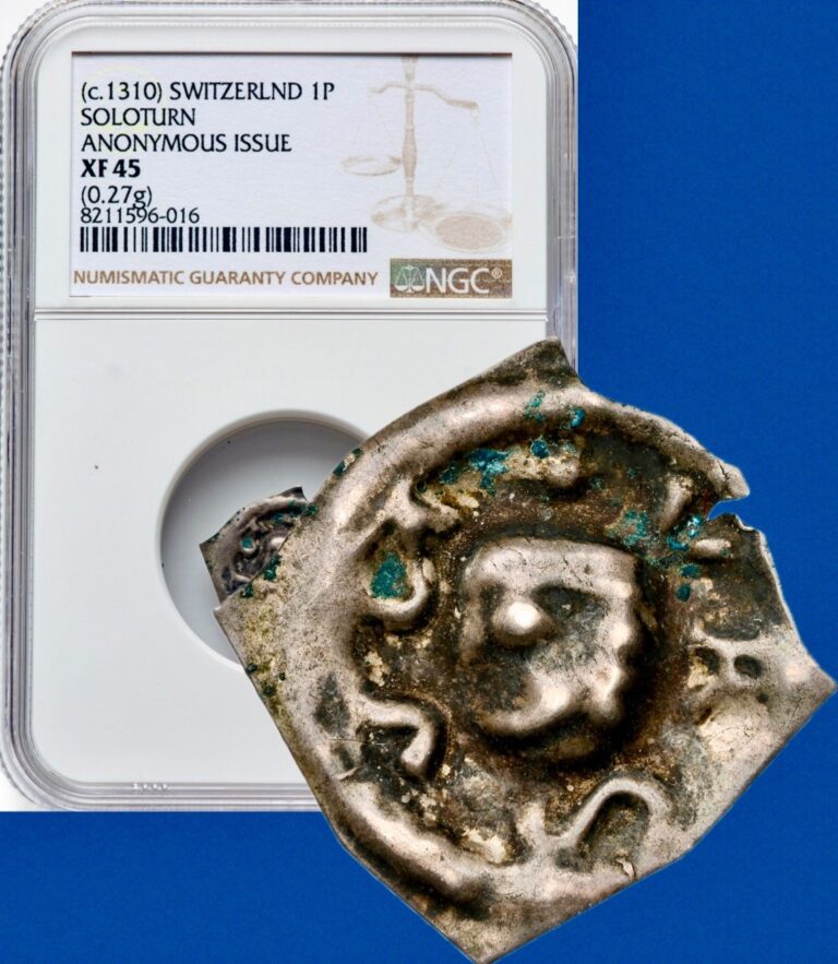 Read more about the article 1310 SWITZERLAND 1P SOLOTURN Pfennig Medieval .27g Silver Coin NGC XF45